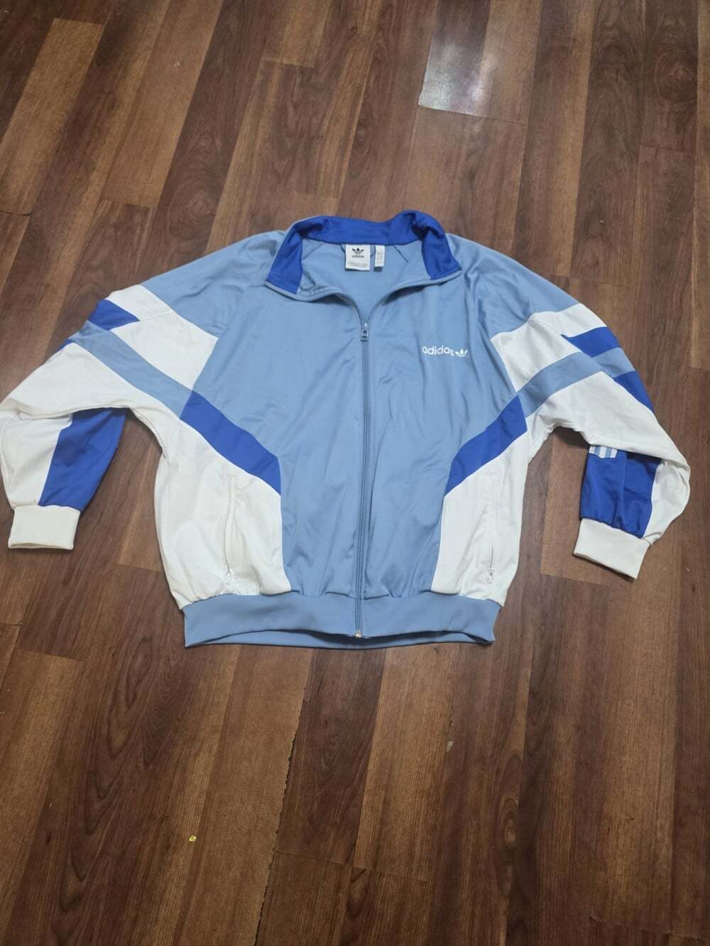 Vintage 80s Adidas Track Jacket Mens Sz L White Blue Navy Colorblock Trefoil USA